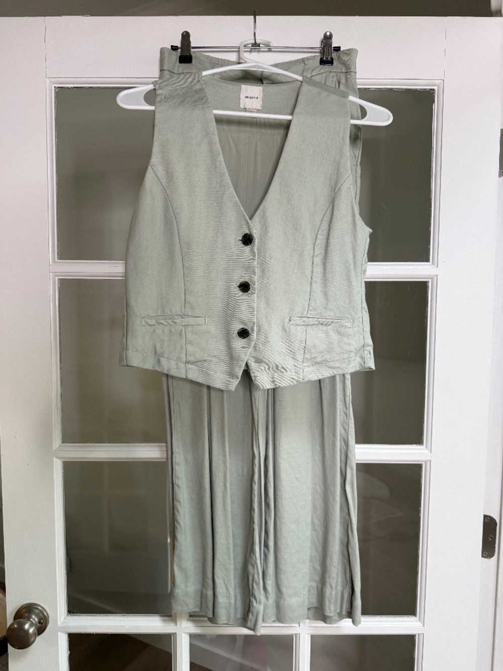 Anthropologie Maeve Sage Green Vest Wide Leg Pants Set S XSP